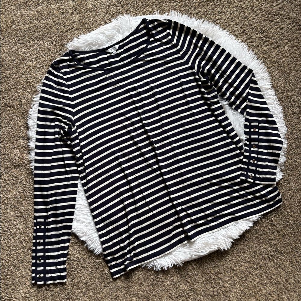 Crown & Ivy Top‎ Blue White Striped Womens Size XL